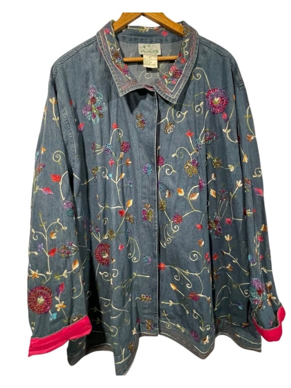 Quacker Factory Womens Embroidered Beaded Denim Jacket Butterfly Floral Sz 3X